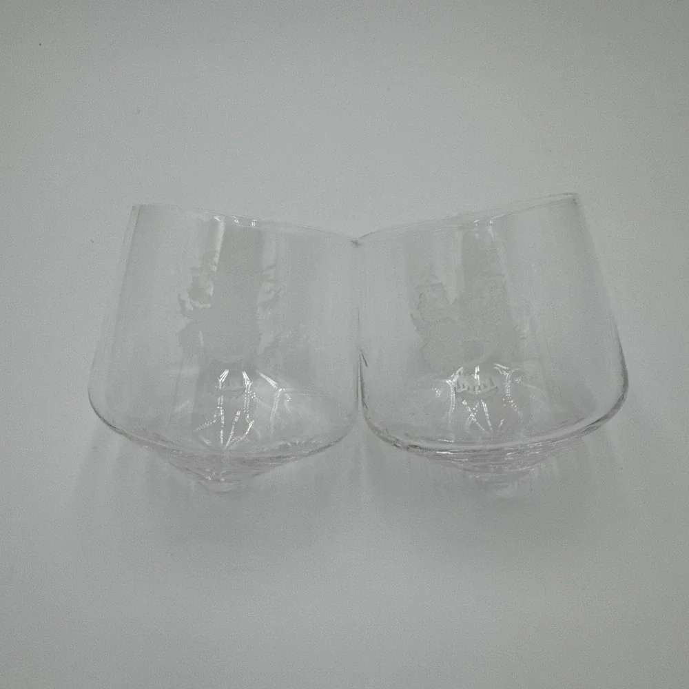 Hand Blown‎ Rolling Whiskey Glass Set Of Two 2 Glasses Barbuzzo Wolf Etched